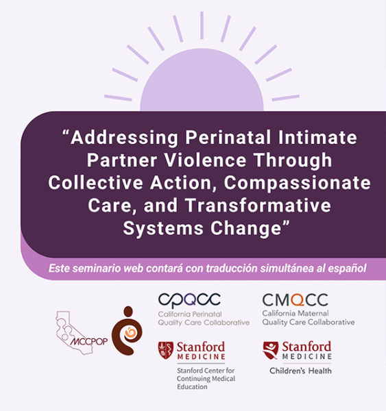 A flyer for the perinatal intimate partner violence webinar that is available on demand at no cost.